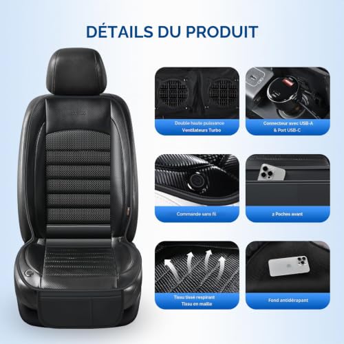 Coverado Summer Seat Covers with 2 Fans, Adjustable 3 Speeds Ventilated Seat Cushion Adaptable Universal for Car Truck SUV Van All Vehicles