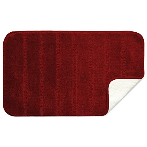 Ribbed Design Soft Pile Solid Color 3 Piece Bathroom Rug Set, Bath Mat, Contour Rug, Universal Lid Cover, Louise (Burgundy)