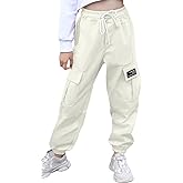 SANGTREE Girls & Womens Cargo Pants Elastic Waist Drawstring Tapered Jogger Pants with Pockets, 6 Years-Women 2XL