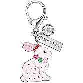 MONNEL MC407 Crystal Bunny Rabbit Lobster Clasp Charm for Women with Velvet Bag (White,1 Piece)