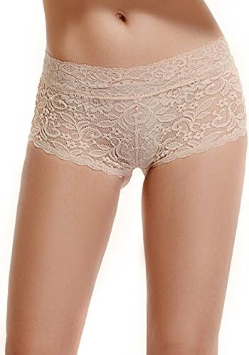 FRDMBeauty Sexy Lace Cheeky Boyshort Bikini Panties Floral Breathable Underwear Bridal Lingerie for Women Skin