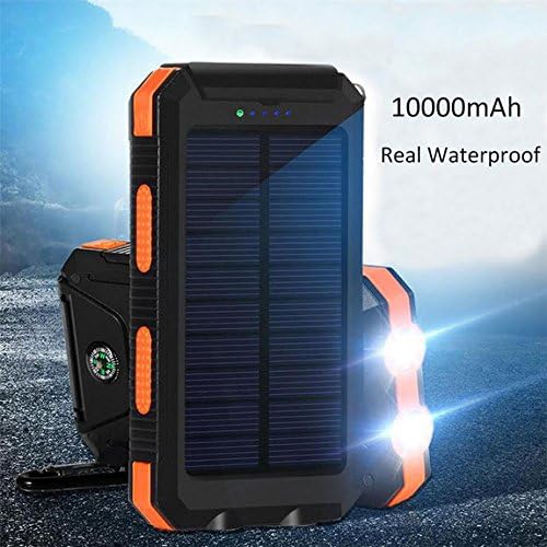 Solar Charger 10000mAh Power Bank Waterproof Portable Solar Panel The Phoenix camping Built in compass Dual USB Port With LED Flashlight for iPhone iPad,GPS, Android Smart Phones