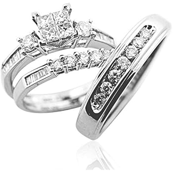White gold wedding band sets for him and her family parties