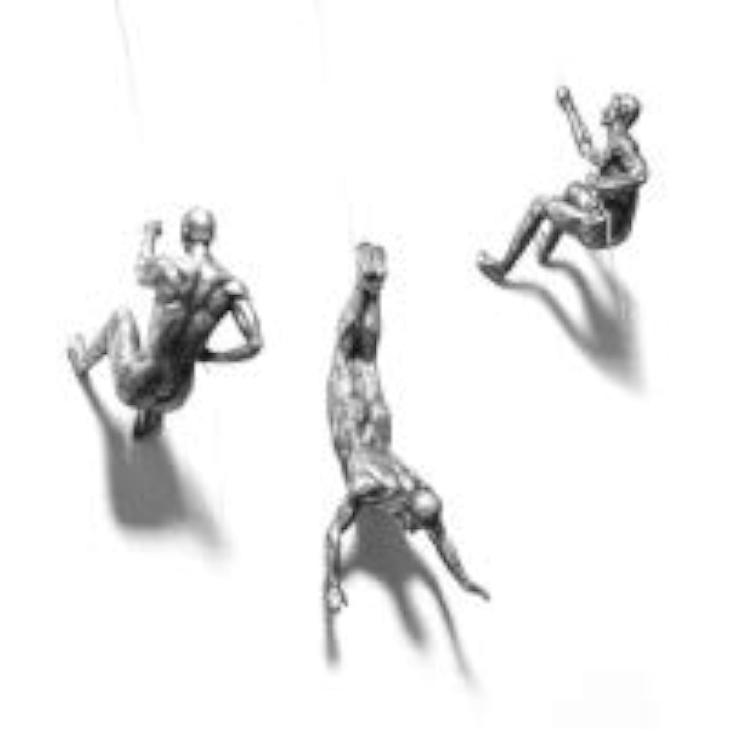 Haute Collage 3x Large Silver Climbing Abseiling Trio Hanging Ornaments Figures Set of 3 Climbing Men Wallhanging Figurines Abseiling Ornament Sculpture Wall Art Resin and Metal Bungee Jumping Man