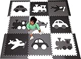 SoftTiles Kids Foam Playmats - Transportation Theme - Nontoxic Interlocking Floor Tiles for Playrooms/Nursery - Children/Baby EVA Puzzle Mat 6.5 x 6.5 ft. (Black, Gray, White) SCTRABGW