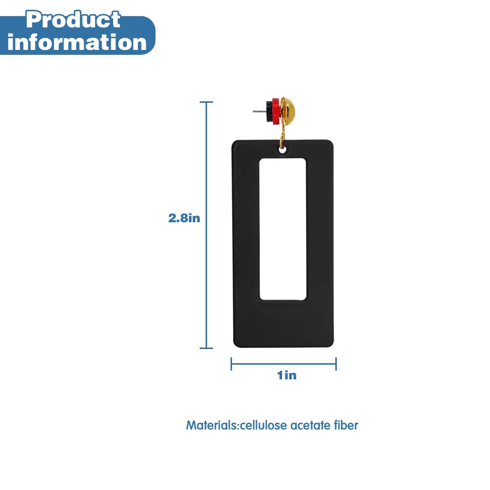 Acrylic Earrings for Women Resin Marble Texture Geometric Rectangle Gold Plated Pendant Earrings(Black)