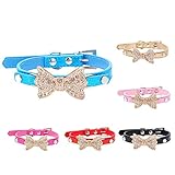 Haoricu Dog Collars, Puppy Hot Cute Crystal Bowknot Small Pet Collar Cat Bell Collar For Dogs Adjustable Leather Buckle Neck Strap Collars