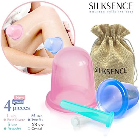 Silksence Anti Cellulite Vacuum Cup Set [4-pack] - Silicone Anti Cellulite Body Massage Cupping Cups for Body Detoxification, Body Massage Vacuum cups (multi-colored)
