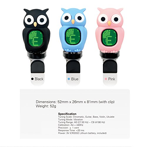 Rinastore Clip-On Owl Tuner for Guitar, Bass,Ukulele & Violin (Blue) - Thumbnail 5