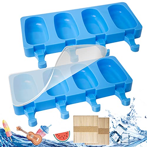 Ice Lolly Moulds 2Pcs, 4 Cavities Oval Lollipop Moulds, Non-Stick Cakesicle Moulds