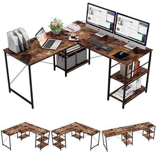 Bestier L Shaped Desk with Shelves 95.2 Inch Reversible Corner Computer Desk or 2 Person Long Table for Home Office…