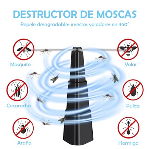 2 piezas Ventilador para Moscas de Mesa Portátil,Espanta Moscas para Mesa de Comedor Retráctil,Ahuyentador de Moscas con Gancho y Hoja de seguridad,paraRestaurantes, Hogar, Picnics (Negro, 2 paquetes)
