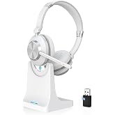 Wireless Headset with Mic for Work, Bluetooth Headset with Microphone. | Featuring AI Noise Canceling Microphone and Mute Button,Includes USB Dongle &amp; Charging Dock for PC,Phones,Call Center,Teams