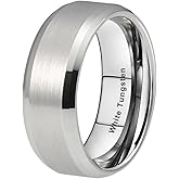 TUTISS 6mm 8mm White Tungsten Rings for Men Women Couple Fashion Jewelry Engagement Wedding Bands Matte Finish Beveled Edges Comfort Fit
