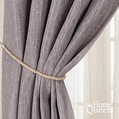 Home Queen Rope Tie Backs for Window Curtain with 4 Hooks, Hand Knitting Buckle Cord Drapery Holdbacks, 4 Pieces, Taupe - Thumbnail 2