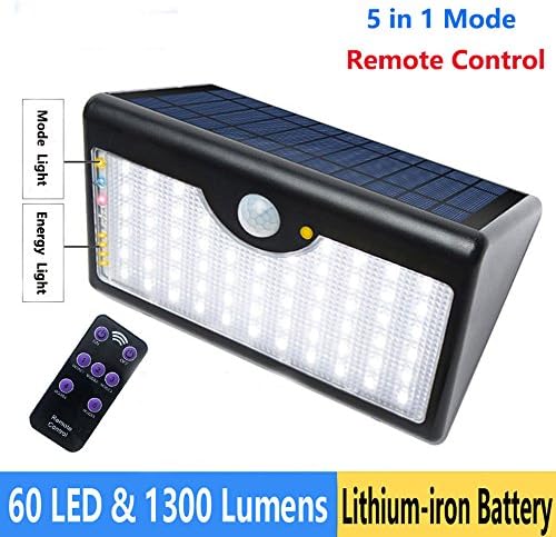 Solar Lights, Rolay Super Bright 60 LED 1300LM Wireless Waterproof Outdoor Motion Sensor Solar Lights with Remote Control for Driveway Patio Deck Yard Garden, White Light (60 LED)