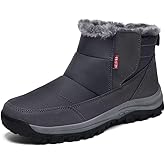 Jakcuz Mens Waterproof Warm Faux Fur Hook and Loop Snow Boots Size 38-48 Cotton High Top Non-slip Walking Boot Shoes