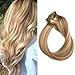 Clip in Hair Extensions Blonde Highlights Clip ins Real Human Hair Extensions Double Weft 15 Inch Straight Golden Brown Mixed Bleach Blonde Balayage Human Hair Clip in Extensions for Women 70G 7PCS