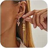 Asymmetrical Earrings for Women, Gold Plated Hypoallergenic Trendy Statement Hoop Drop Dangle Lightweight Drop Dangle Dainty Earrings Heart Beaded Jewelry Gifts