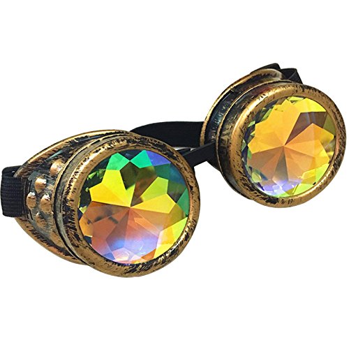 Kaleidoscope Steampunk Goggles Sunglasses With Elastic Band Retro Victorian Gothic Cosplay (Brass Frame)