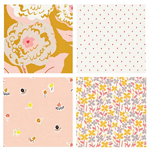Organic Floral Fabric from Cloud 9 | Gold Peach Modern Florals | To Market, To Market by Emily Isabella | Low Impact Dyes Murdock Design + Textiles (Fat quarters) - Thumbnail 5