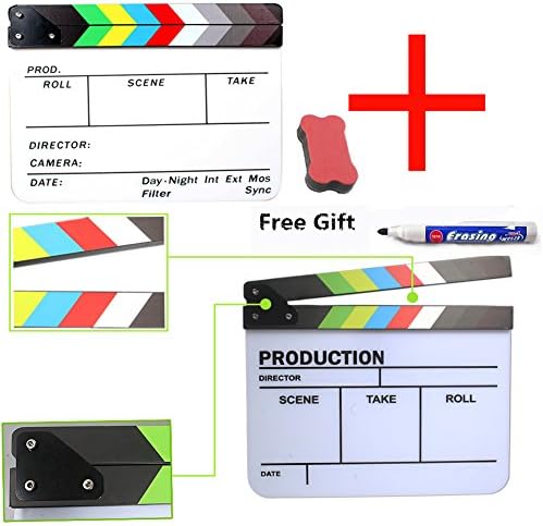 CARBAYSTAR Acrylic board 10x12" 30cm x 25cm colorful Classical Director Video Scene Clapperboard x2 TV Movie double Clapper Board Film Movie Director Slate Free gift pen + Whiteboard Eraser