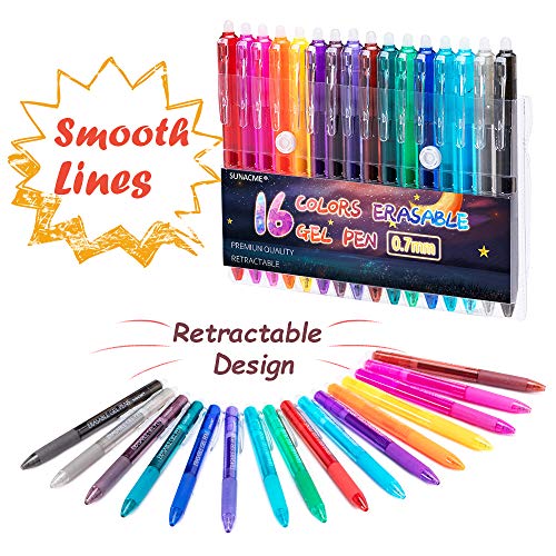sunacme Erasable Gel Pens, Retractable Clicker Fine Point Gel Pen