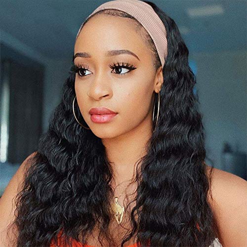 A-ALIMICE-Loose-Deep-Wave-Headband-Wigs-for-Black-Women-Headband-Human-Hair-Wigs-14-Inch-Brazilian-Virgin-Hair-None-Lace-Front-Wigs-Headband-Half-Wig-Machine-Made-150-Density-Natural-Black-Color