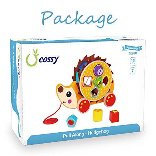 cossy Wooden Shape Sorter Pull Toy - Wooden Hedgehog Puzzle for Toddler Learning Walk-A-Long Push & Educational Toy for 1 Year Old