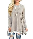 Fantastic Zone Women's Lace Long Sleeve Tunic Top Blouse Round Neck Shirt Tunic Tops