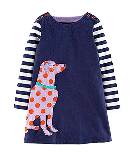GS Nyan Girl's Cartoon Pattern Long Sleeve Cotton Dress