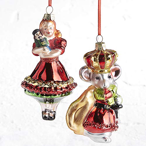 Red Green Goldtone Nutcracker Suite 4 inch Glass Decorative Christmas Ornament, Set of 2