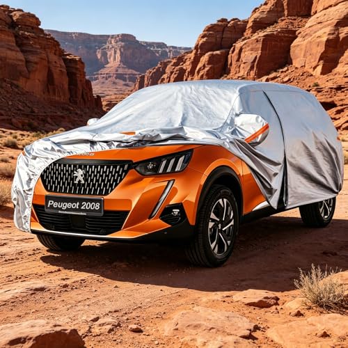 Kayme Outdoor Car Cover, Compatible with Peugeot 2008 (2013-2026), Waterproof Breathable Anti-UV Anti-Dust 6 Layers Car Cover with Zip and Cotton Lining.