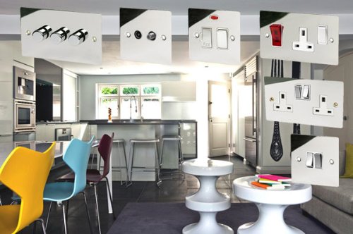 Light Switch Double 2 Gang - Polished Chrome Flat - White Insert - Metal Rocker Switch - 10 Amp 2 Gang 2 Way - Image 3