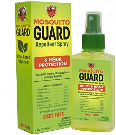 Mosquito Guard Repellent Spray, ( 4 oz ) Made with 100% All Natural Plant Based Ingredients - Citronella, Lemongrass Oil , Geraniol, NO DEET. Safe for kids and adults, Insect and Bug Repellent