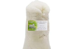 iMongol- Carded Lambs Wool Stuffing Batting for Needle Felting, Knitted Toys, Crafts, Bright Creations, Pillow Filler, Stuffed Animals, Cushions,Super Clean Fine, Natural White(1oz, Combed Wool)