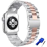 Guigong Apple Watch Band, Stainless Steel Metal Replacement Smart Watch Strap Bracelet for Apple Watch Iwatch (silver/rosegold 38mm)
