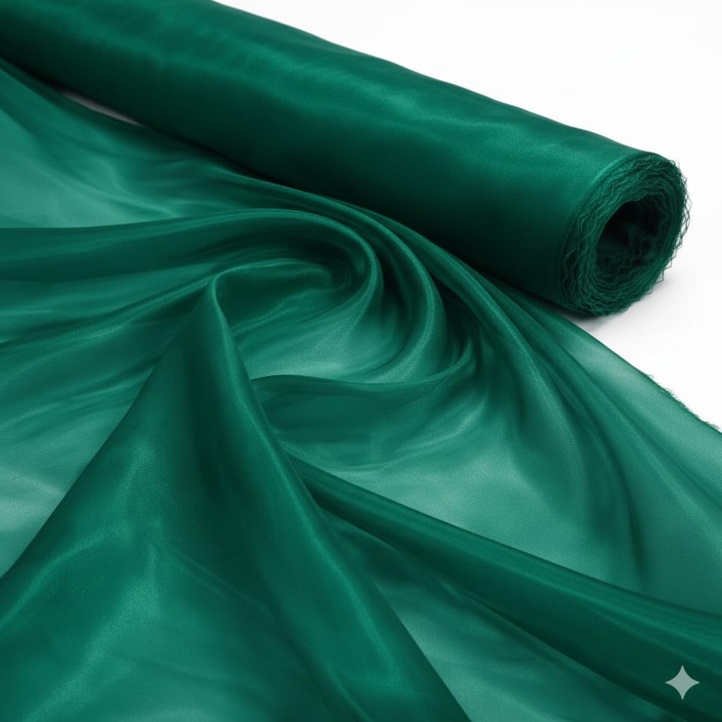 Emerald Green 1 Meter Pack Plain Sheer Lightweight Organza Voile Drape Curtain, Wedding, Chair Sash Fabric 150cm Wide — image 1
