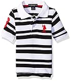 U.S. Polo Assn. Little Boys Heathered Stripe Pique Polo Shirt, Black Heather, 5/6