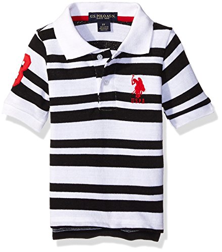 U.S. Polo Assn. Little Boys Heathered Stripe Pique Polo Shirt, Black Heather, 5/6