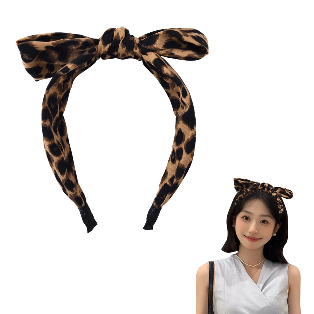 Cheetah Leopard Print Bow Headbands for Women Leopard Hair Bow for Women's Hair Wide Top Knot Cheetah Print Hairband for Women Cosplay Hair Bow Hair Band Animal Print Headband
