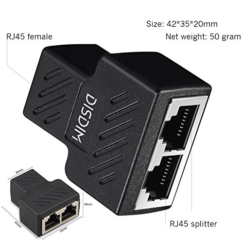 RJ45 Splitter Adapter, DISDIM 1 to 2 Port USB to RJ45 Socket Adapter Interface Ethernet Cable 8P8C Extender Plug LAN Network Connector for Cat5, Cat5e, Cat6, Cat7