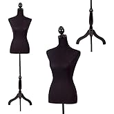 FDW | Female Mannequin Torso | Black | with 7" Height Adjustment | High-Density Foam with Wood Tripod Stand | Secure Fit, Easy Pinning | For Tailoring, Boutique Display, Photography