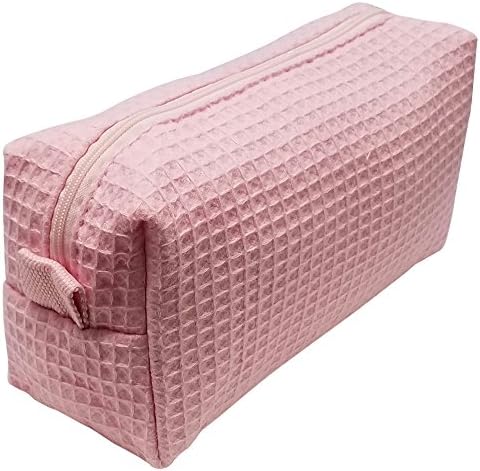 Cotton Waffle Cosmetic Bag, Small, Pink