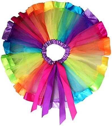 Leiwo Rainbow Tutu Lace Bow Ballet Dance Wear Ruffle Tiered Cake Skirt L