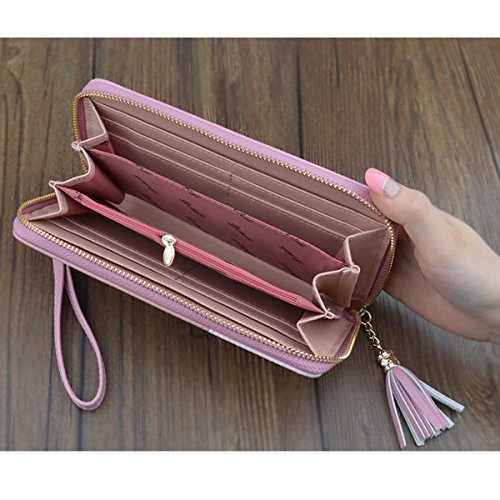 Wallet-NEWANIMA Women Multi-card Long Clutch PU Leather Fashion Purse Lady Handbag Bag With Credit Card Holder(Style2-Pink)