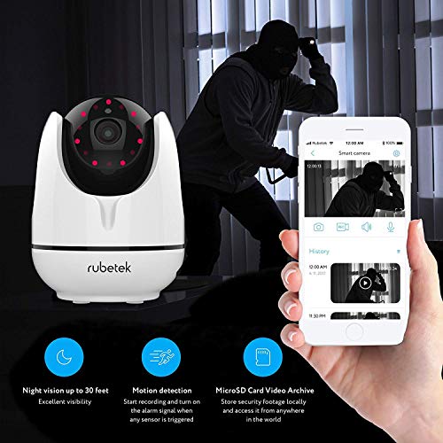 WiFi Pan Tilt Home Camera Indoor Wireless IP Security Surveillance System for Home Office Baby Pet Monitor with Free 32 Gb Micro SD Card, 3 Pack Door Window Sensors by Rubetek - Thumbnail 3
