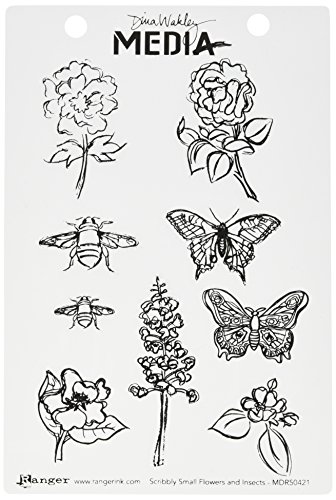 Ranger MDR50421 Scribbly Flowers & Insects Dina Wakley Media Cling Stamps, 6