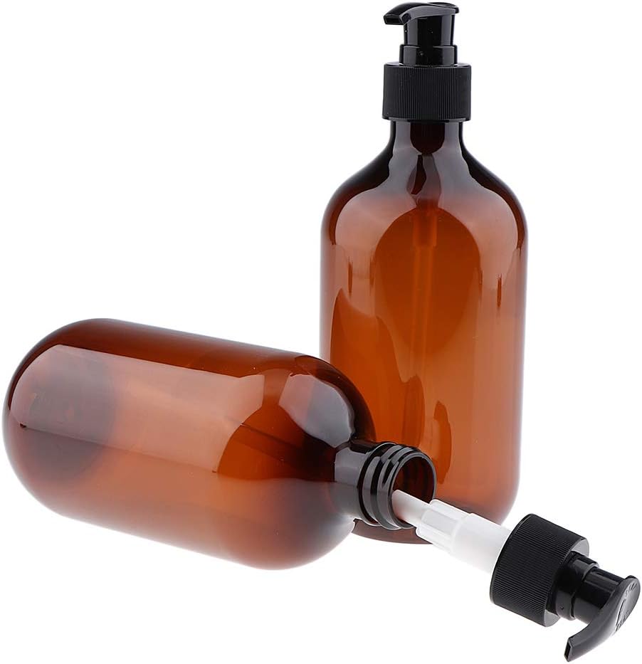 Tongina 2 Pcs Empty Translucent Plastic Shampoo Bottles with Lotion Pumps 500ML Refillable for Essential Oils, Lotions and Liquid Soap - Amber