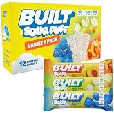 BUILT Sour Puff Protein Bar, Variety Pack, 16g Protein - 12 Count | Sour Gummy, Candy-like Protein Snacks with Whey &amp; Collagen, Gluten Free